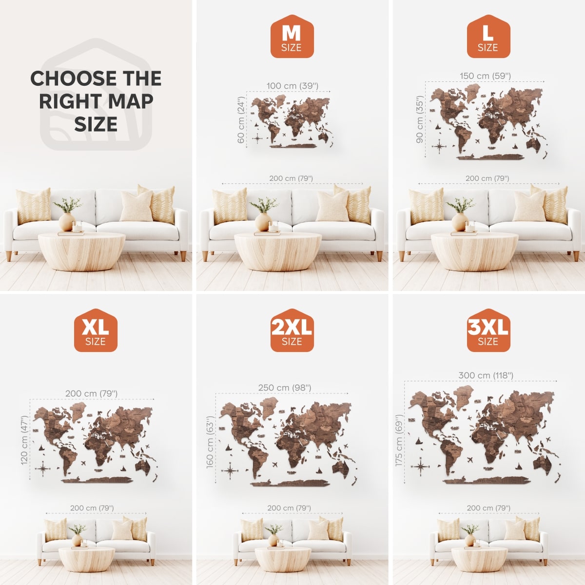 3D Wooden World Map Wall Art - Dark Walnut