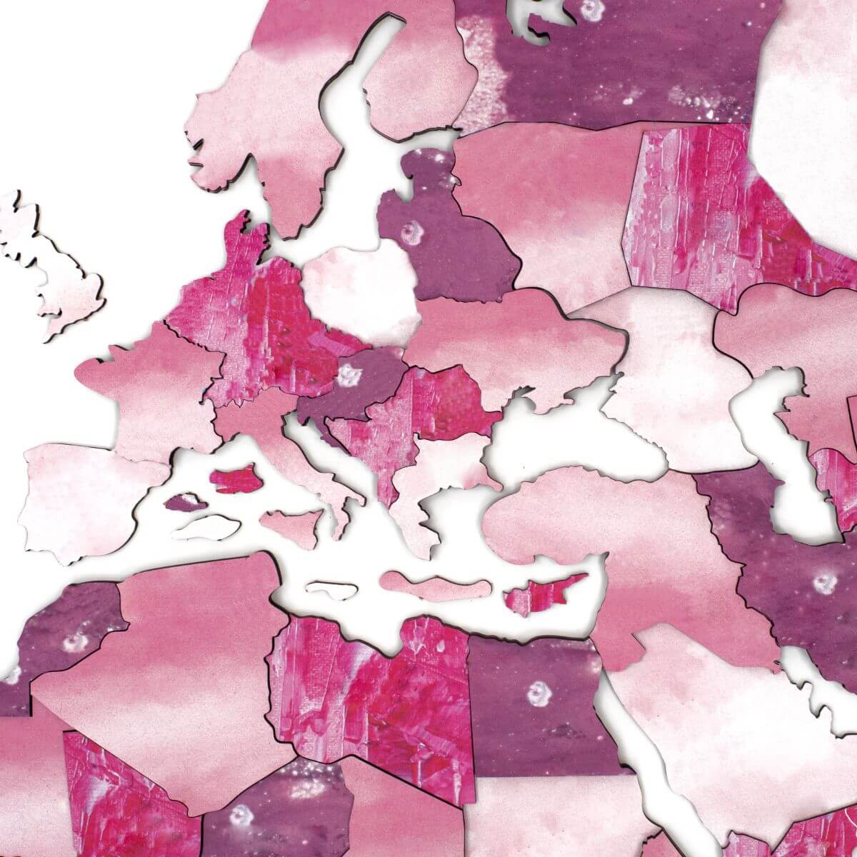 3D Wooden World Map Wall Art - Pink Dream