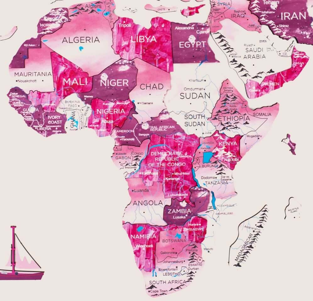 3D Wooden World Map Wall Art - Pink Dream