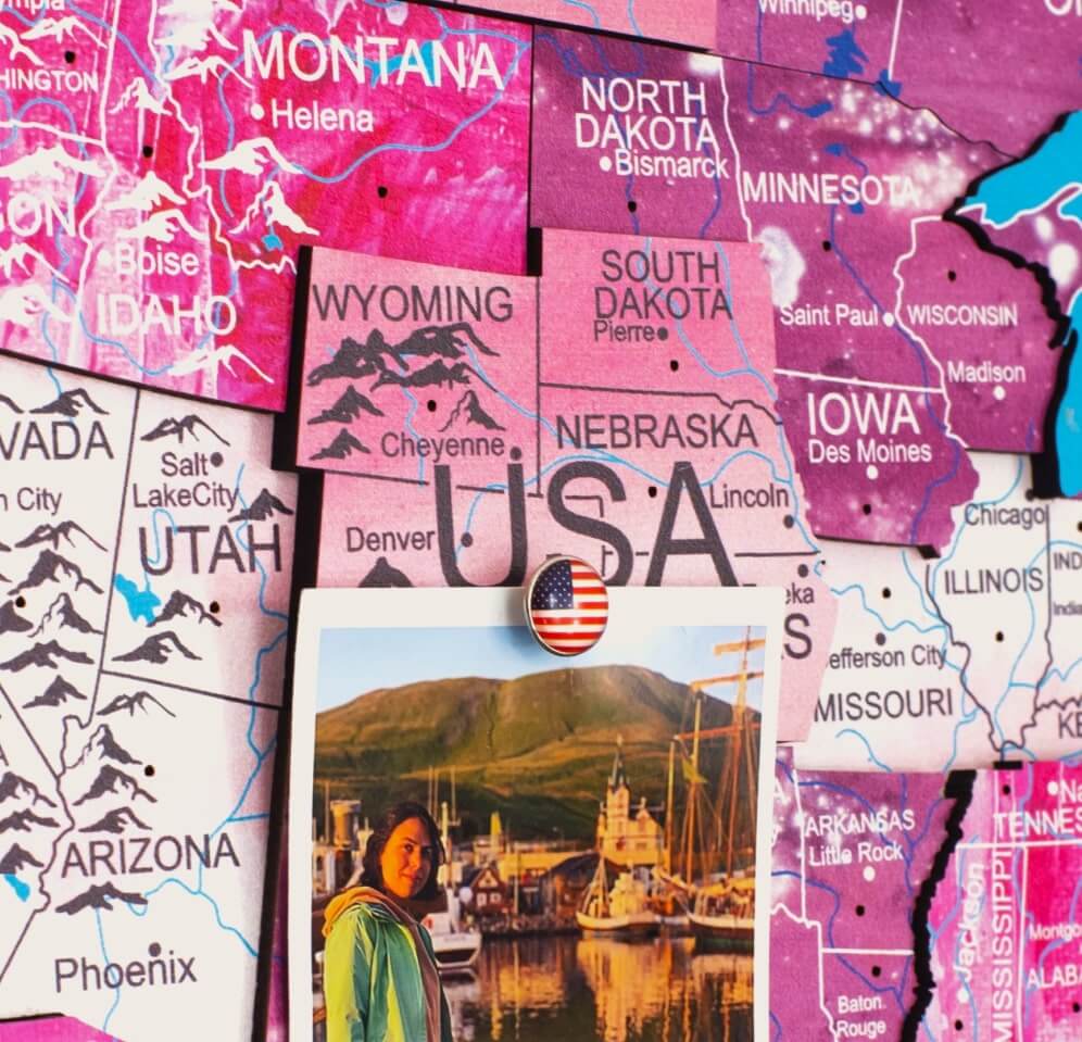 3D Wooden World Map Wall Art - Pink Dream
