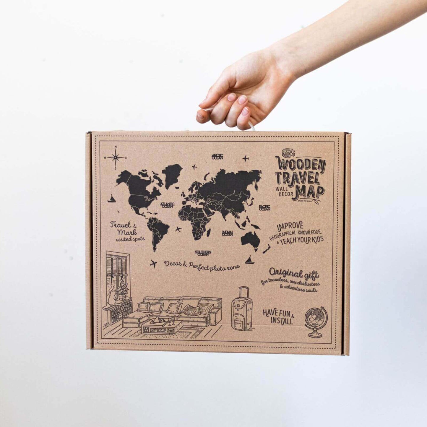 3D Wooden World Map Wall Art - Pink Dream