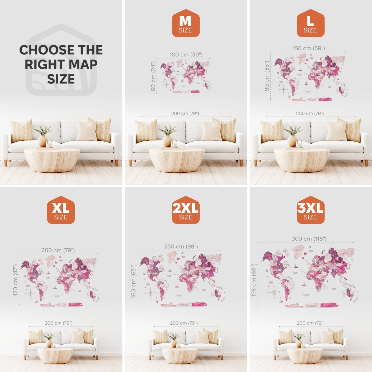 3D Wooden World Map Wall Art - Pink Dream