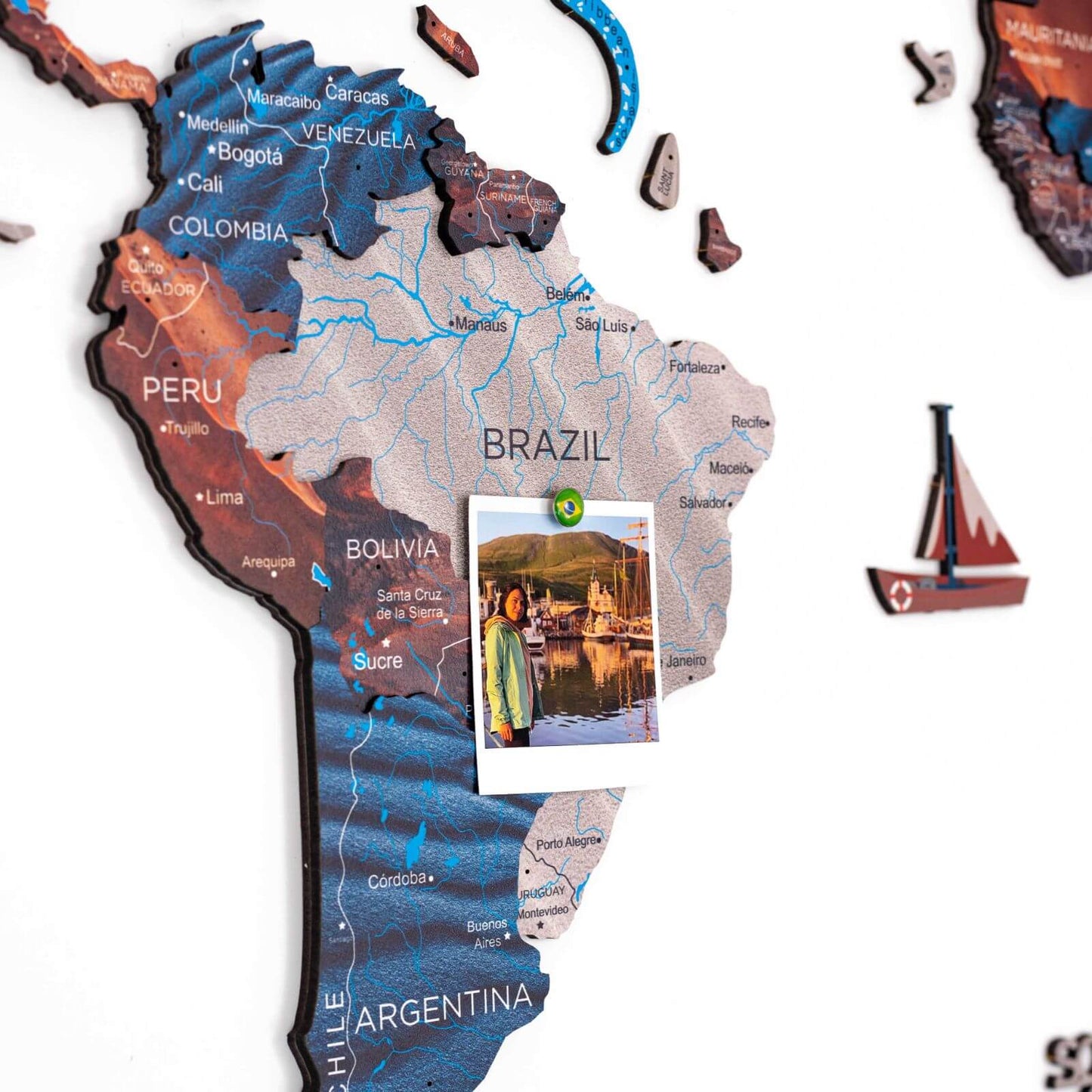 3D Wooden World Map Wall Art - Dune