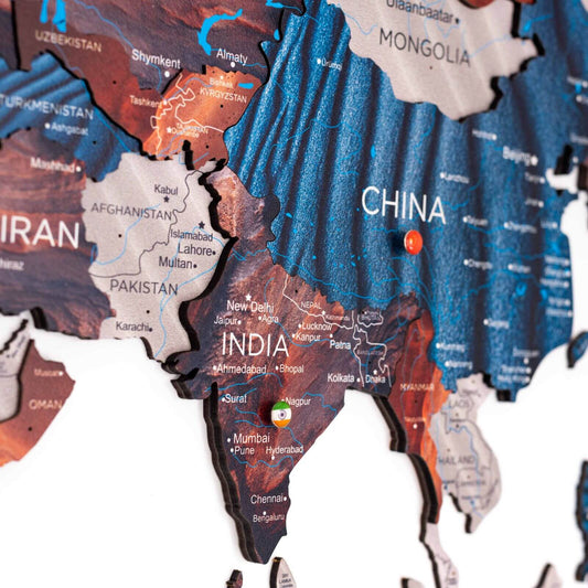 3D Wooden World Map Wall Art - Dune