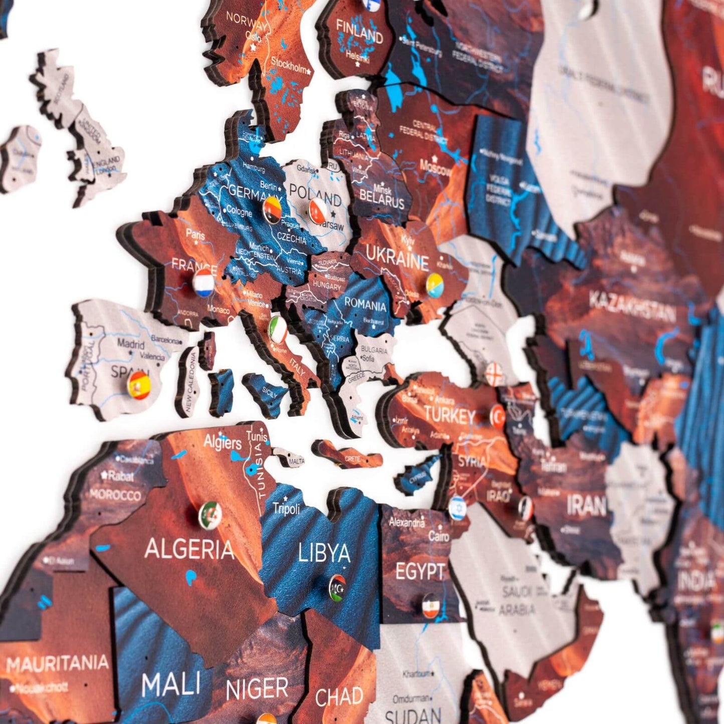 3D Wooden World Map Wall Art - Dune