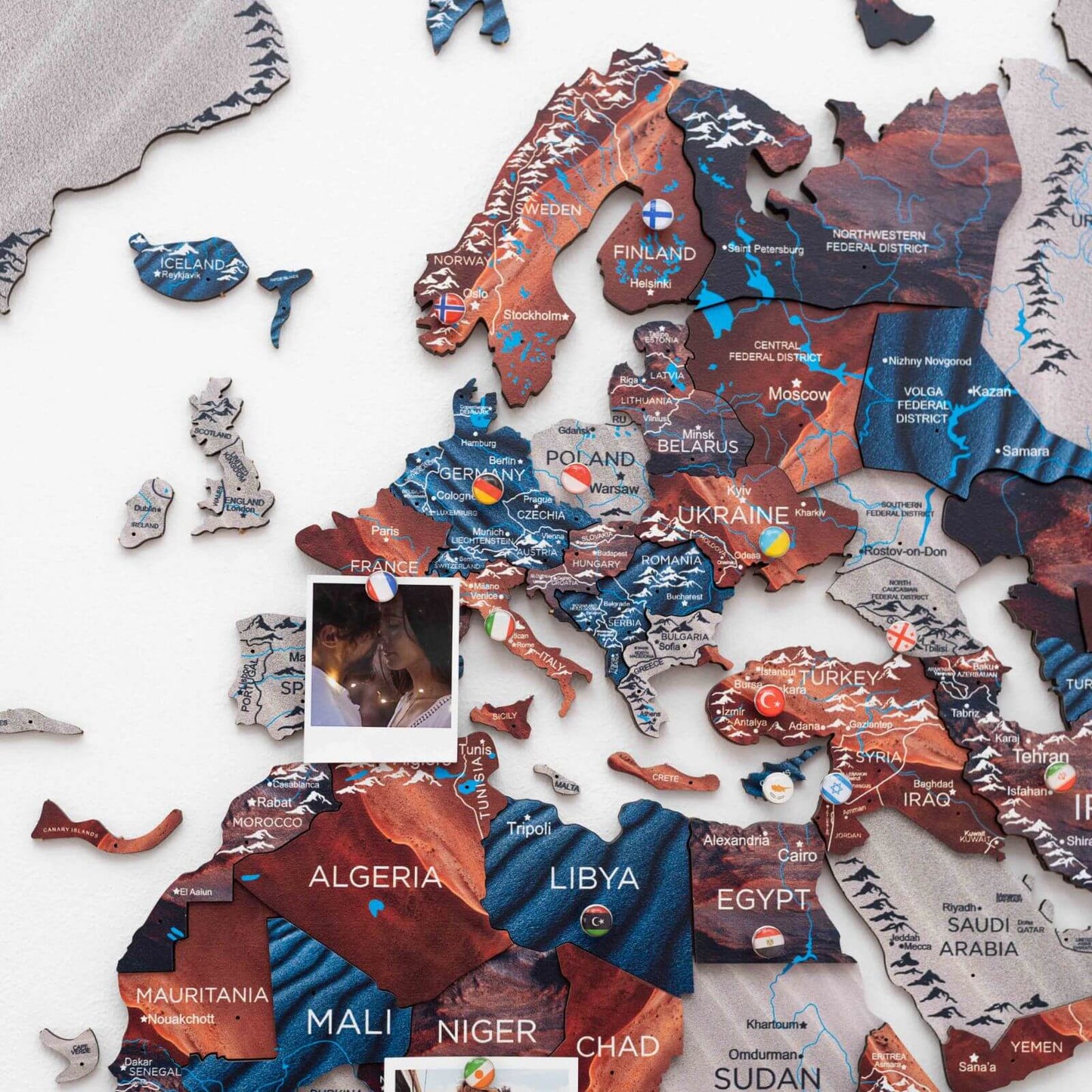3D Wooden World Map Wall Art - Dune