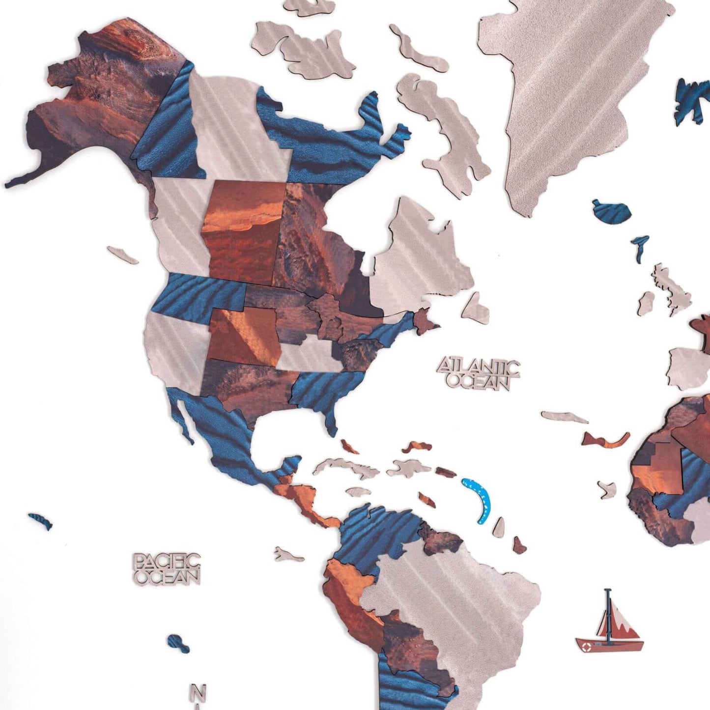 3D Wooden World Map Wall Art - Dune