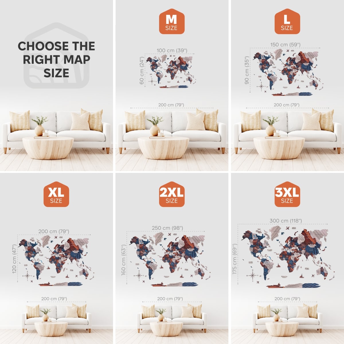 3D Wooden World Map Wall Art - Dune