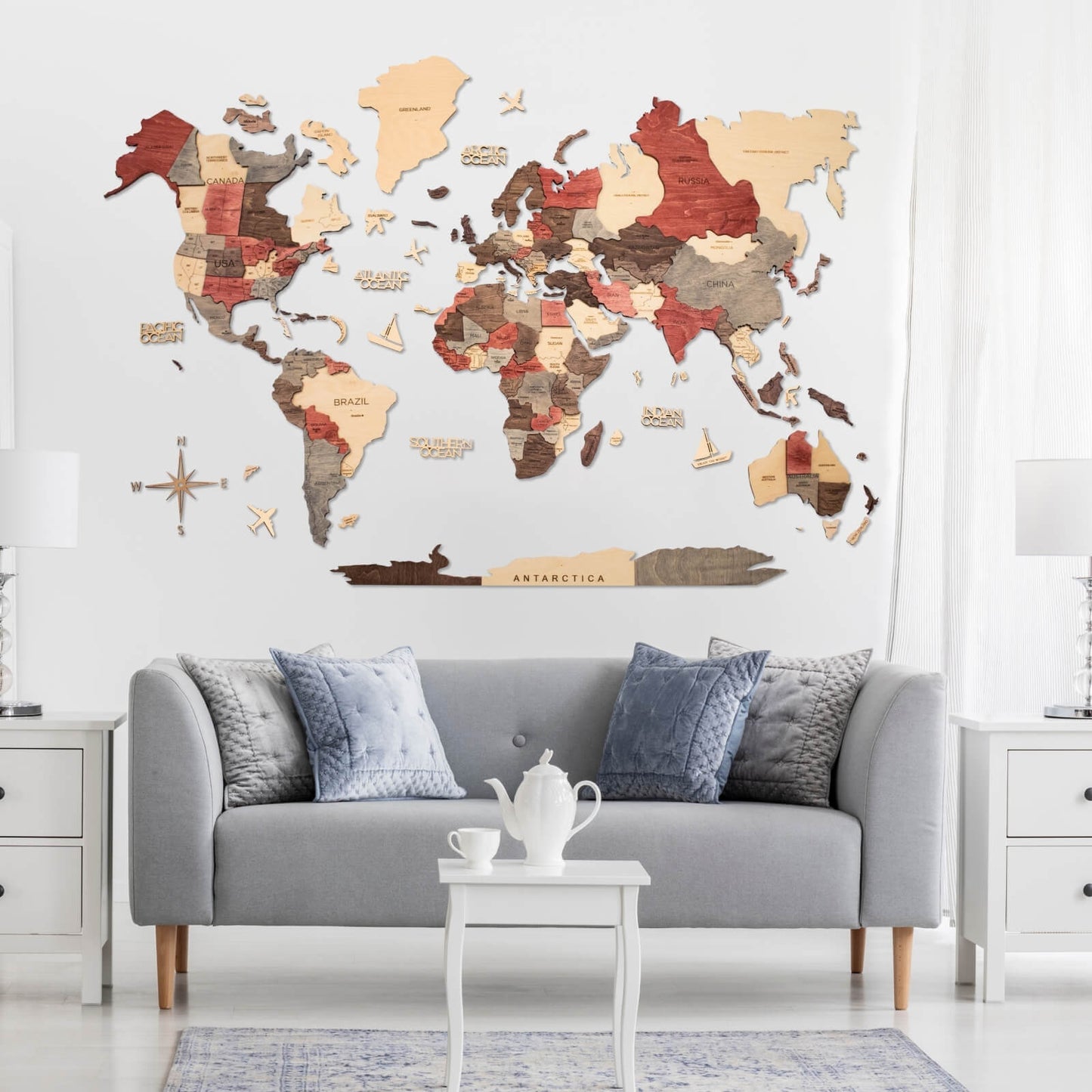 3D Wooden World Map Wall Art - Fusion