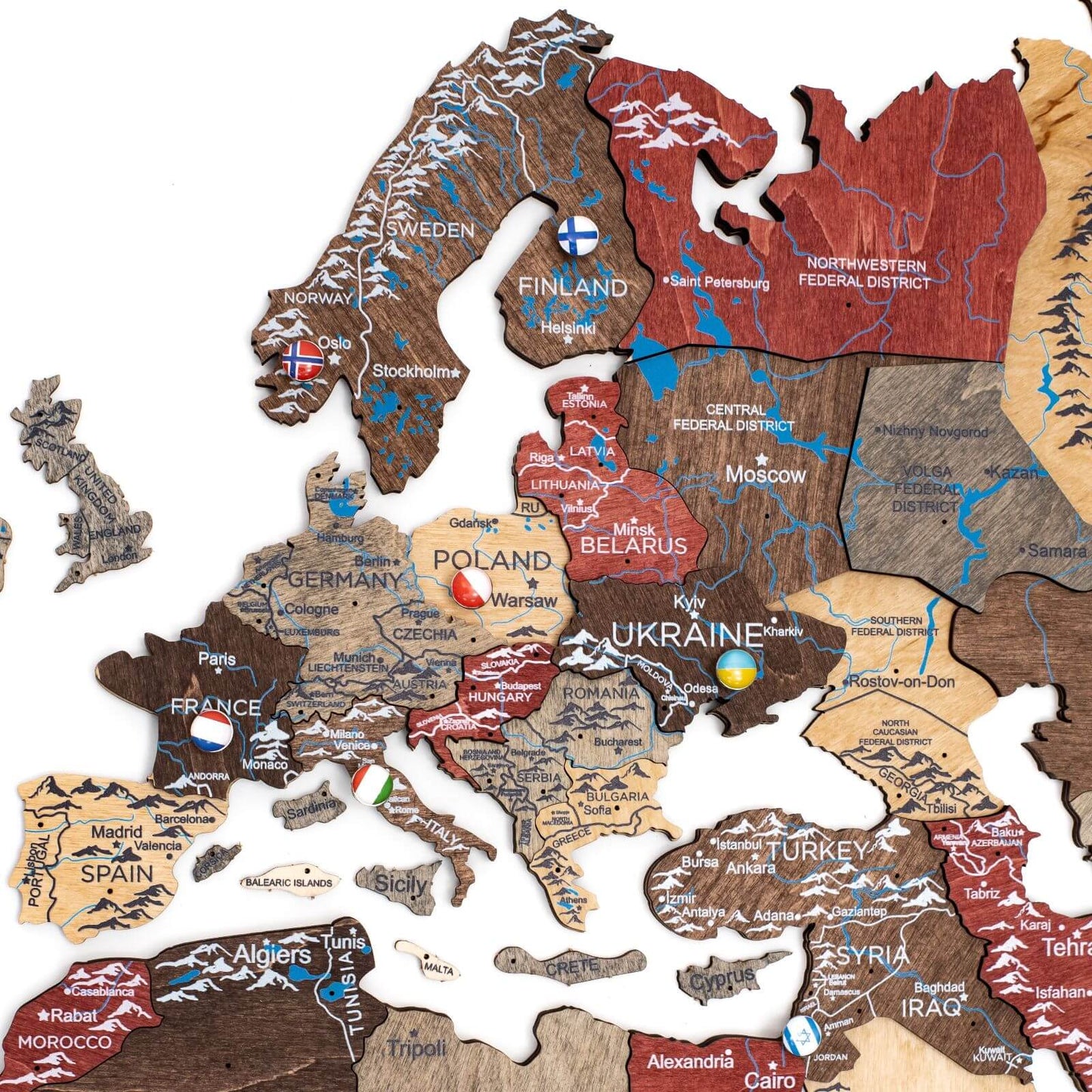 3D Wooden World Map Wall Art - Fusion