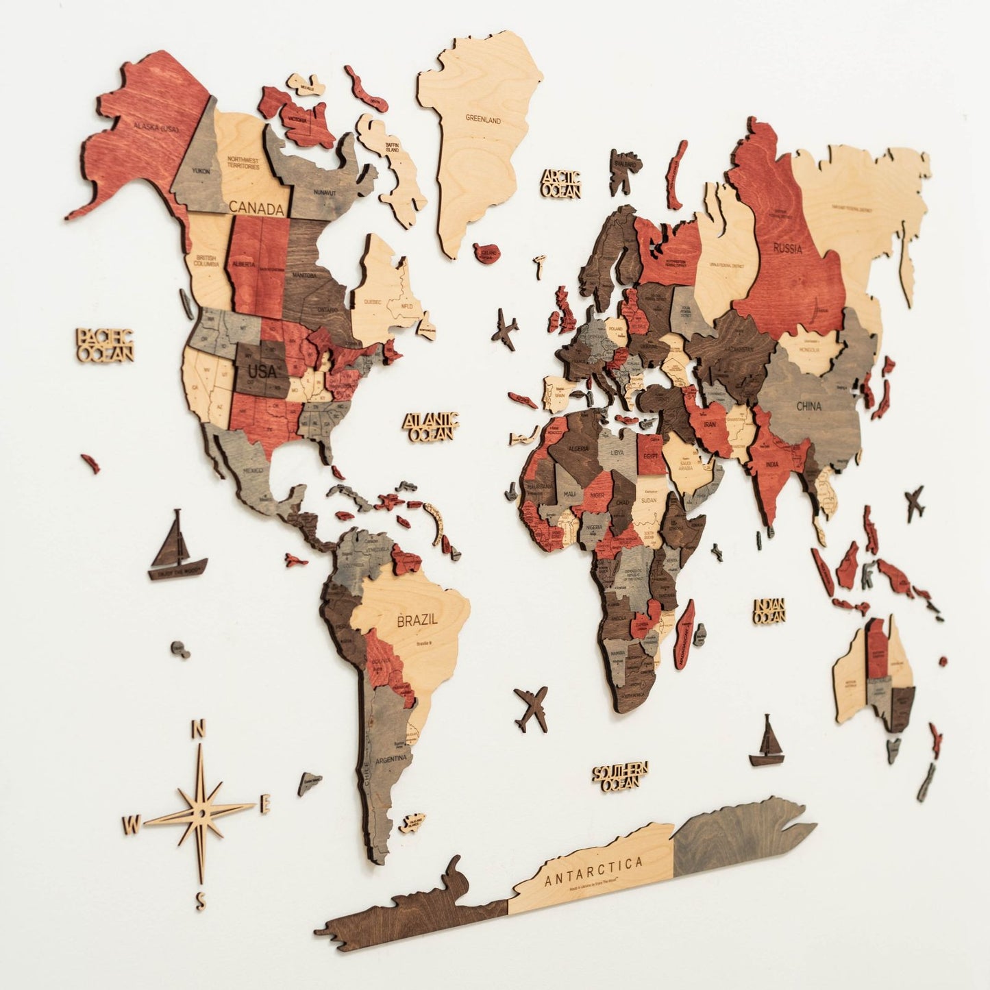 3D Wooden World Map Wall Art - Fusion