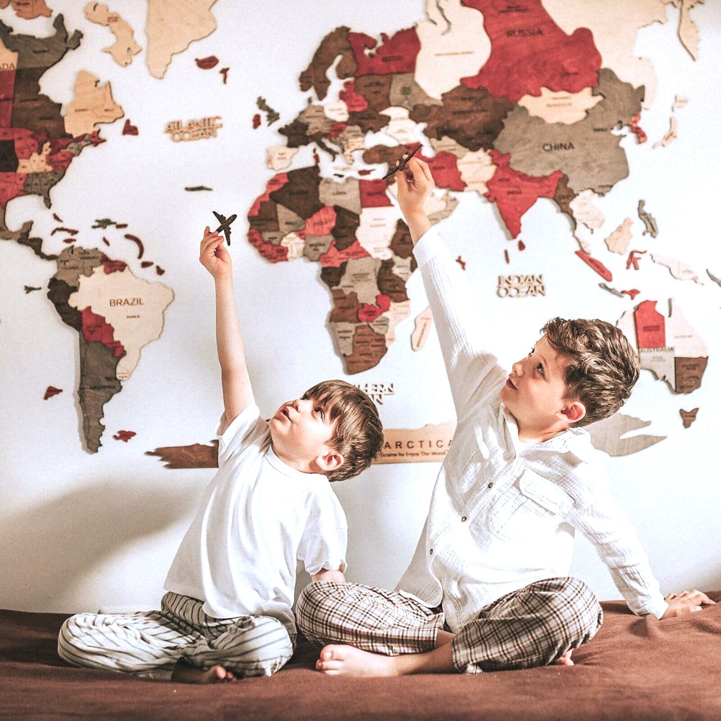 3D Wooden World Map Wall Art - Fusion
