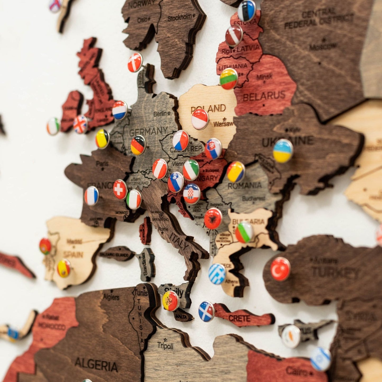 3D Wooden World Map Wall Art - Fusion