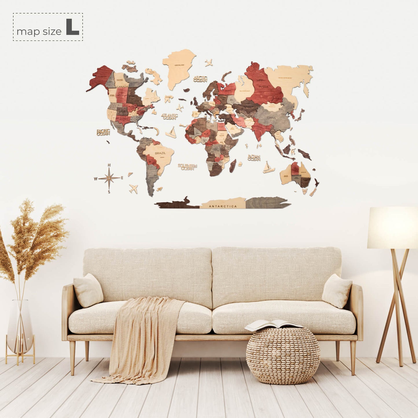3D Wooden World Map Wall Art - Fusion