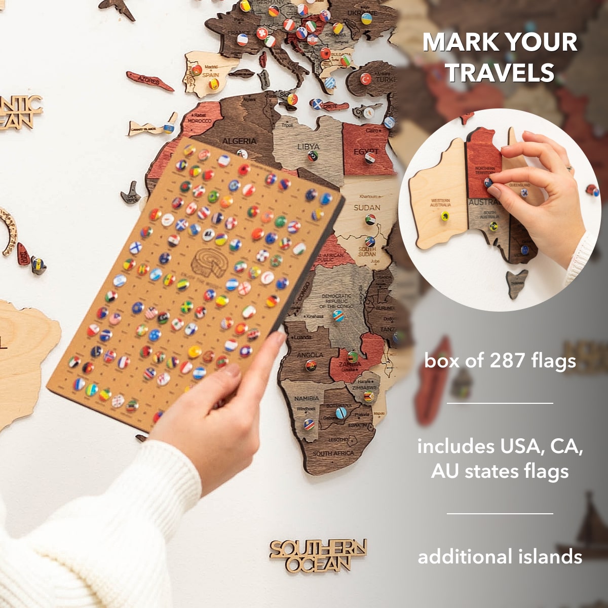 3D Wooden World Map Wall Art - Fusion