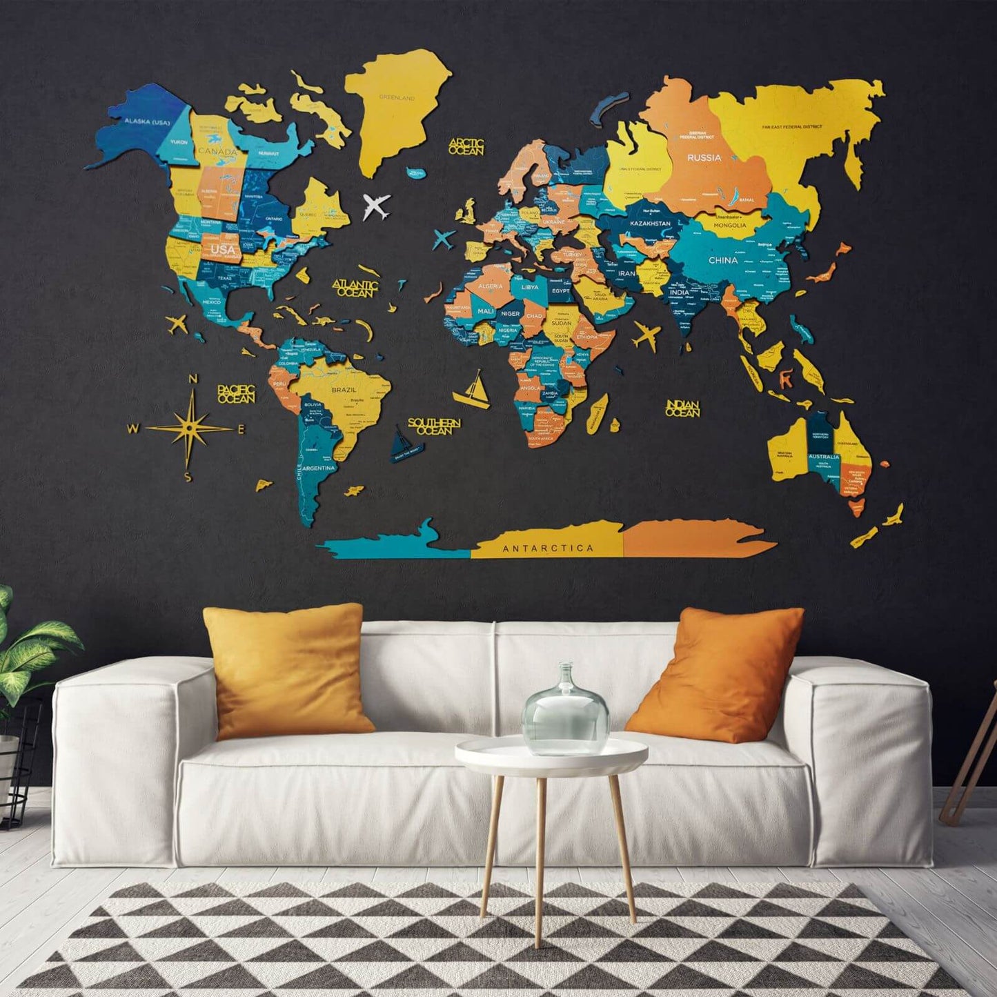 3D Wooden World Map Wall Art - Indie