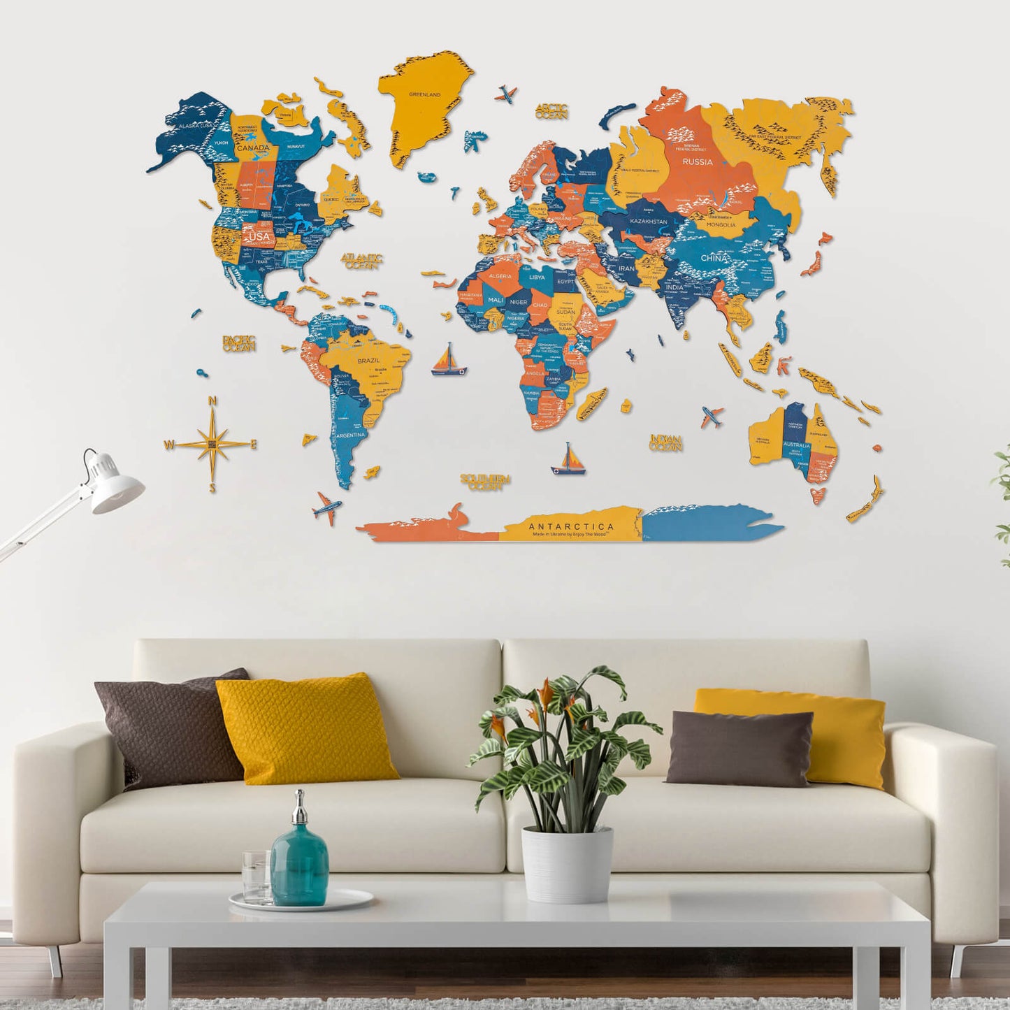3D Wooden World Map Wall Art - Indie