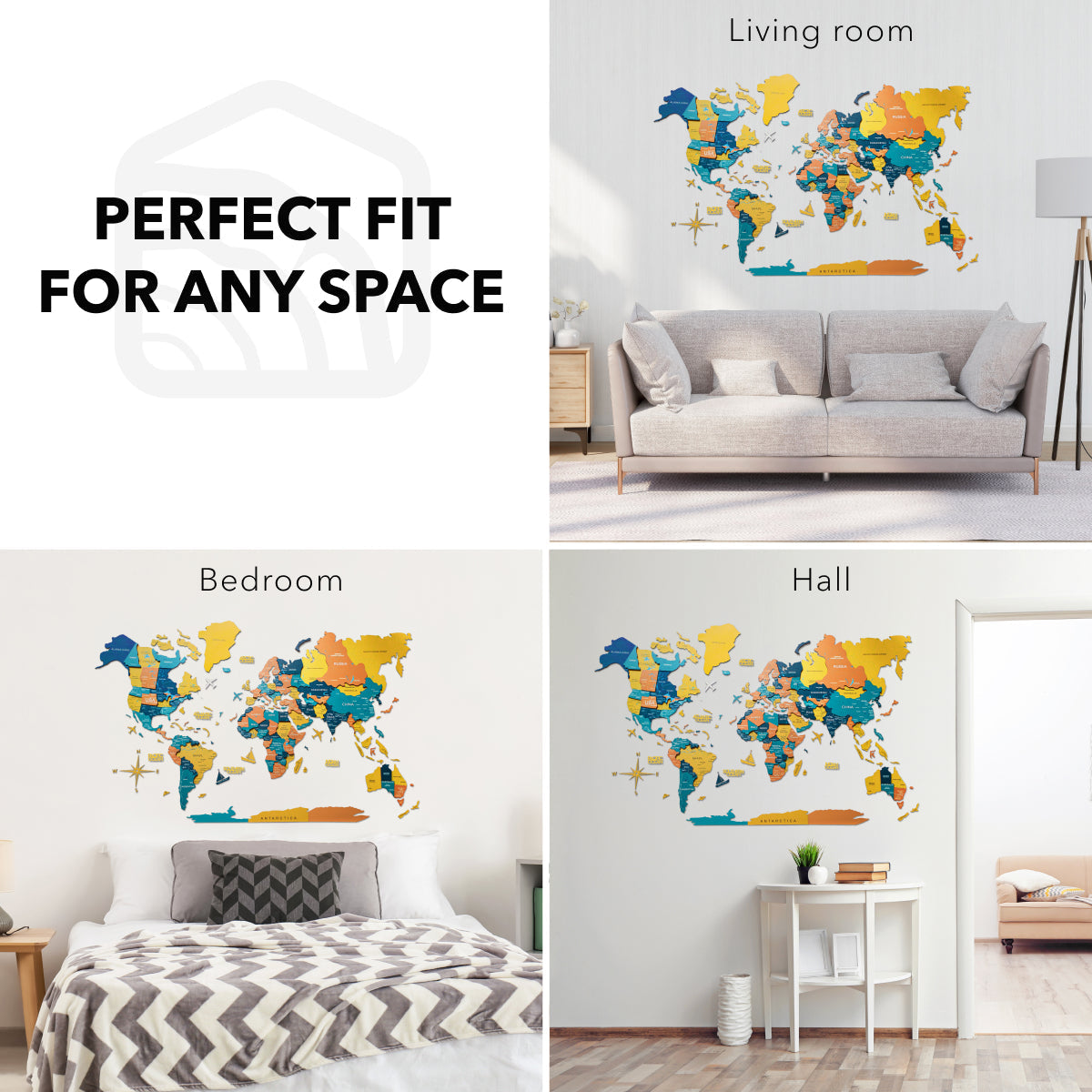 3D Wooden Luminous World Map Wall Art - Indie