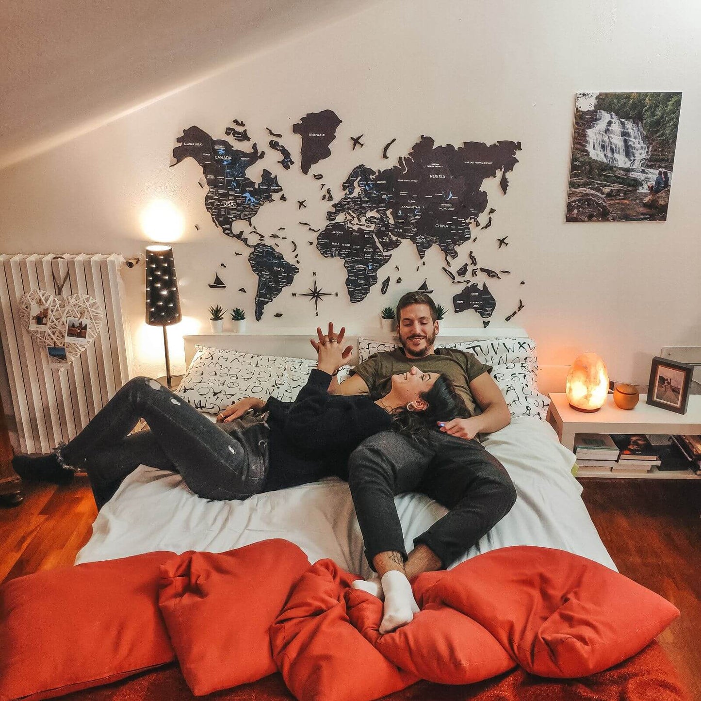 3D Wooden World Map Wall Art - Midnight