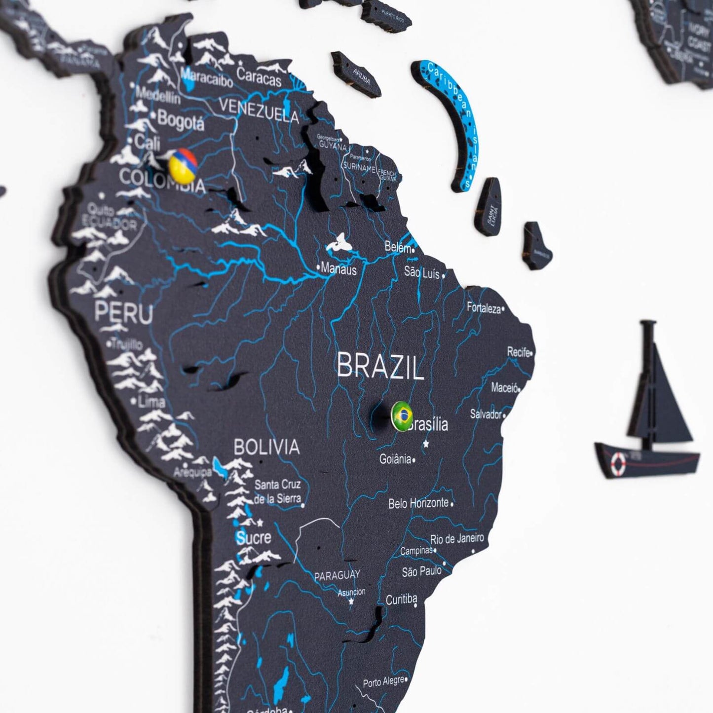 3D Wooden World Map Wall Art - Midnight