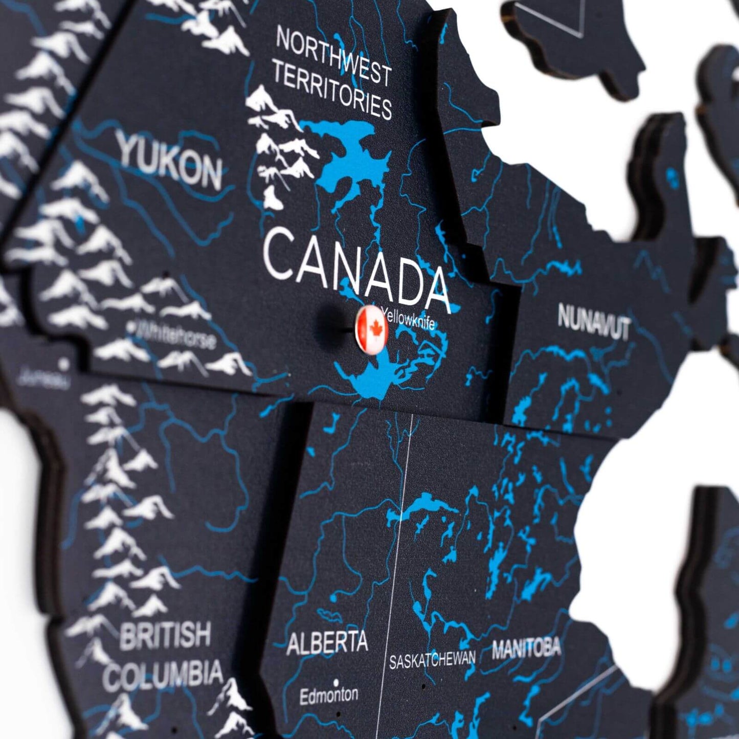 3D Wooden World Map Wall Art - Midnight