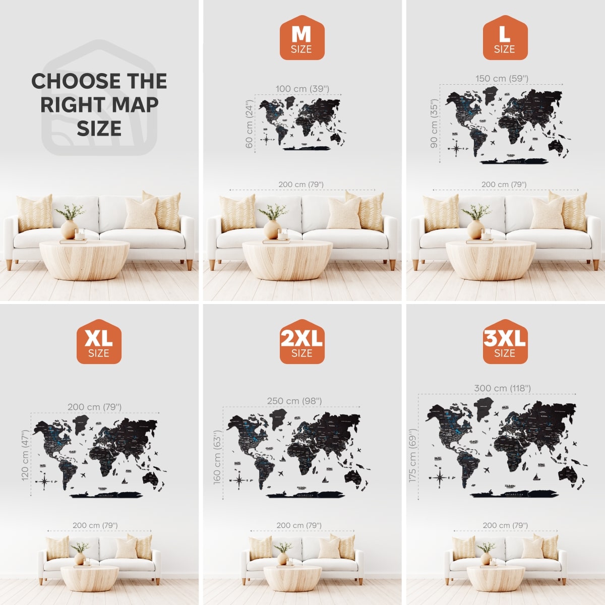 3D Wooden World Map Wall Art - Midnight