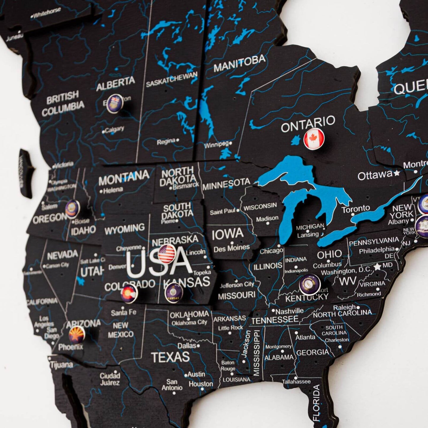 3D Wooden World Map Wall Art - Midnight