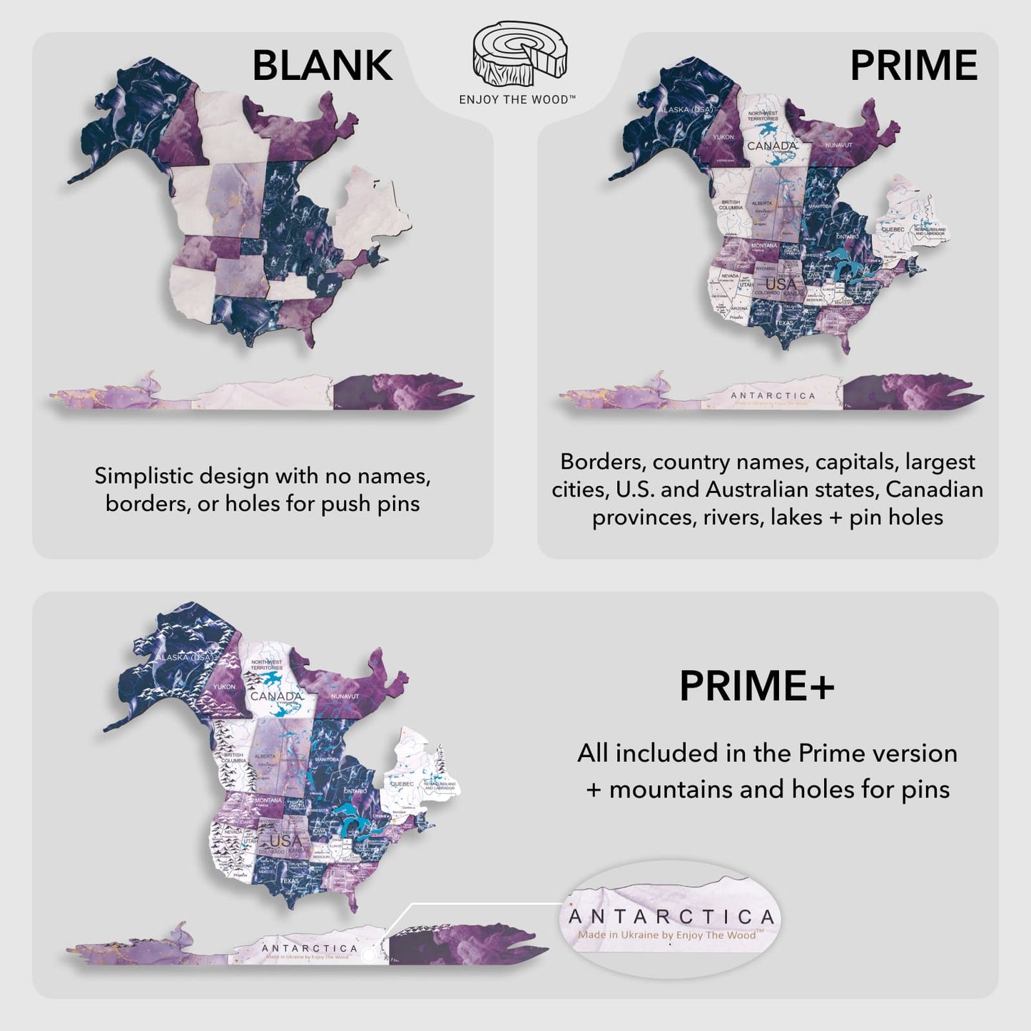 3D Wooden World Map Wall Art - Purple Milky Way
