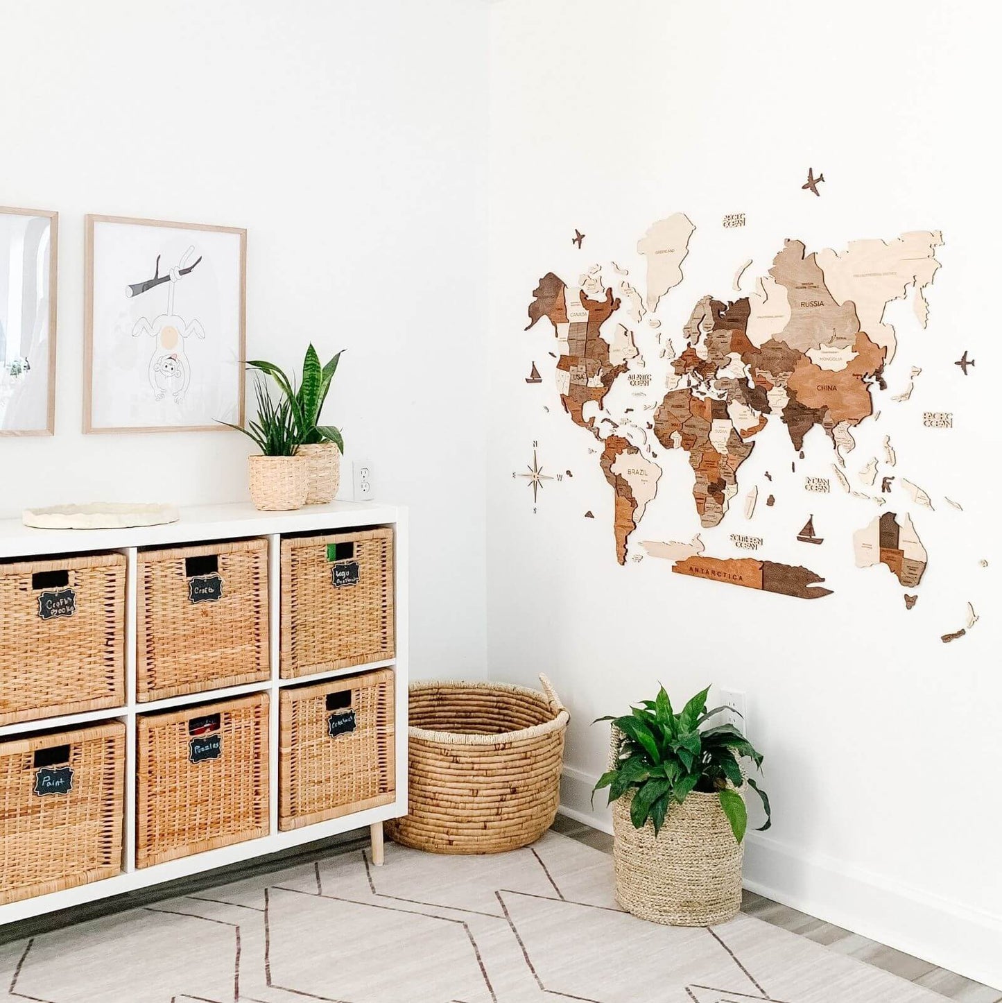 3D Wooden World Map Wall Art - Multicolor