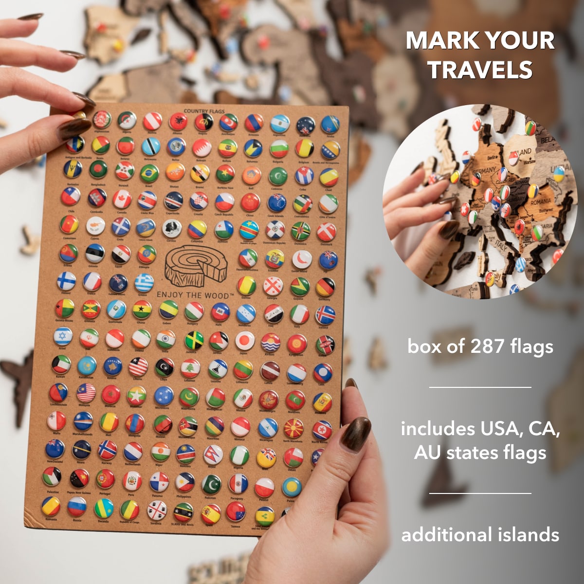 3D Wooden World Map Wall Art - Multicolor