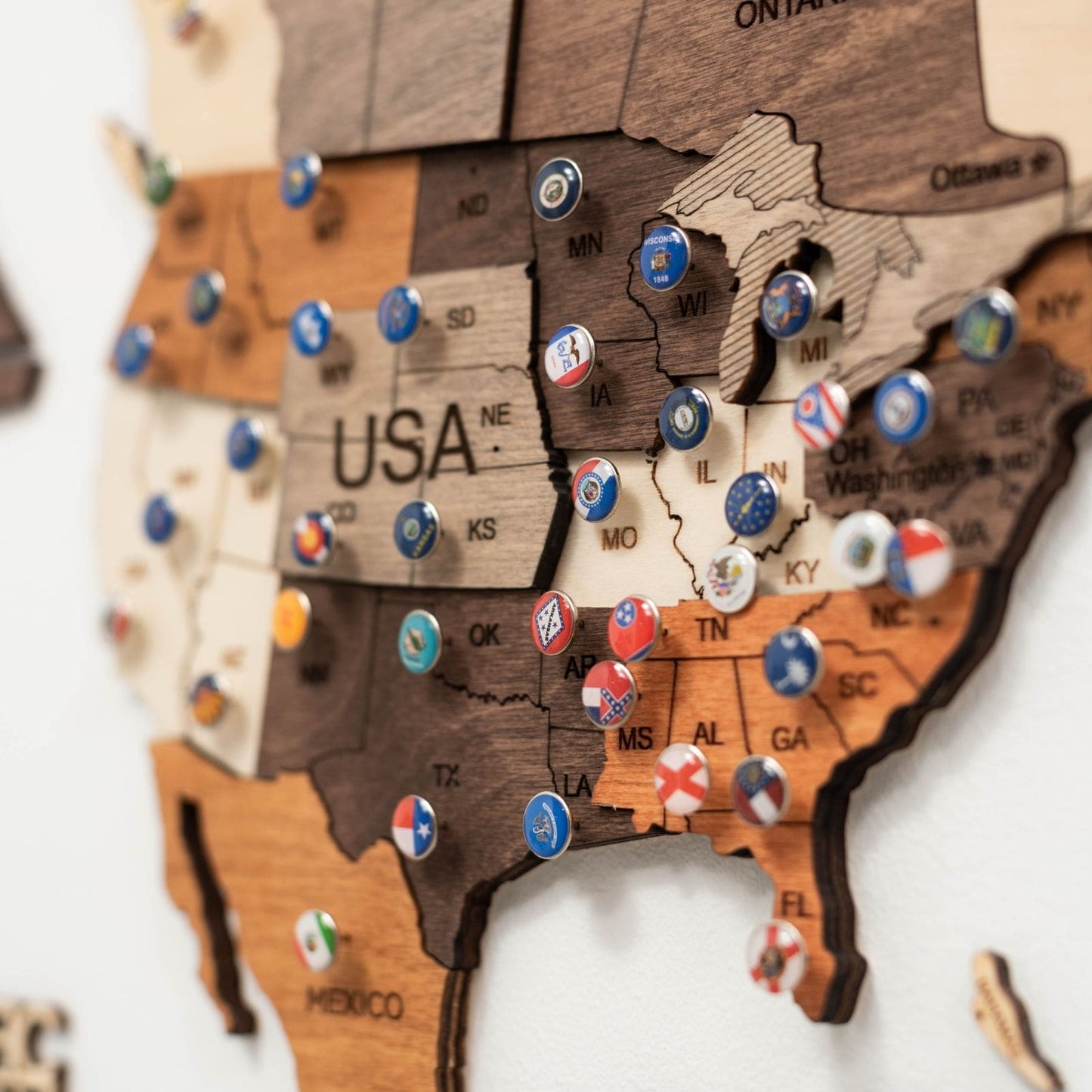 3D Wooden World Map Wall Art - Multicolor