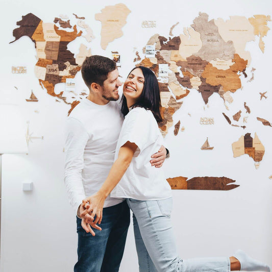 3D wooden world map wall art in Multicolor palette