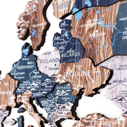3D Wooden World Map Wall Art - Mystery