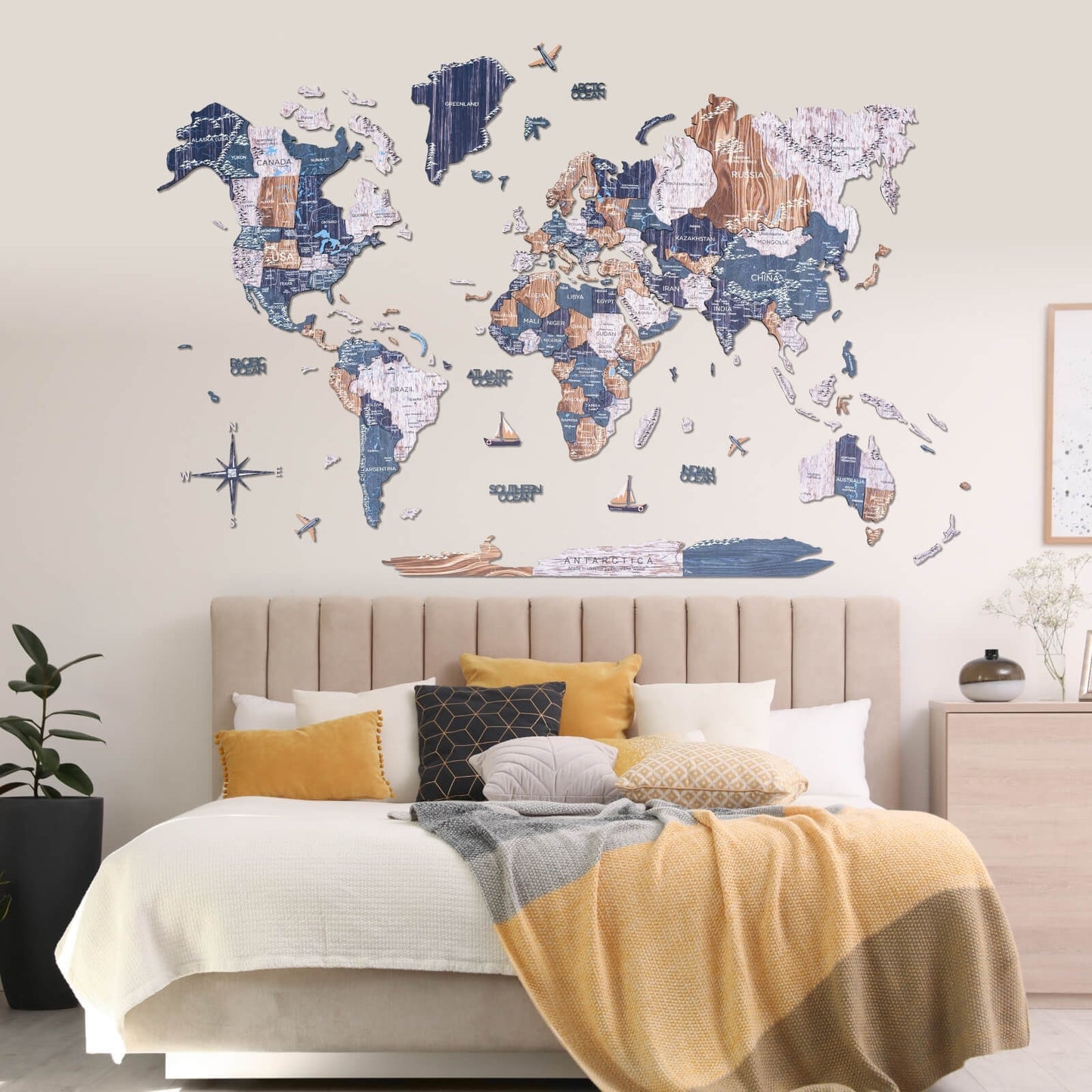 3D Wooden World Map Wall Art - Mystery