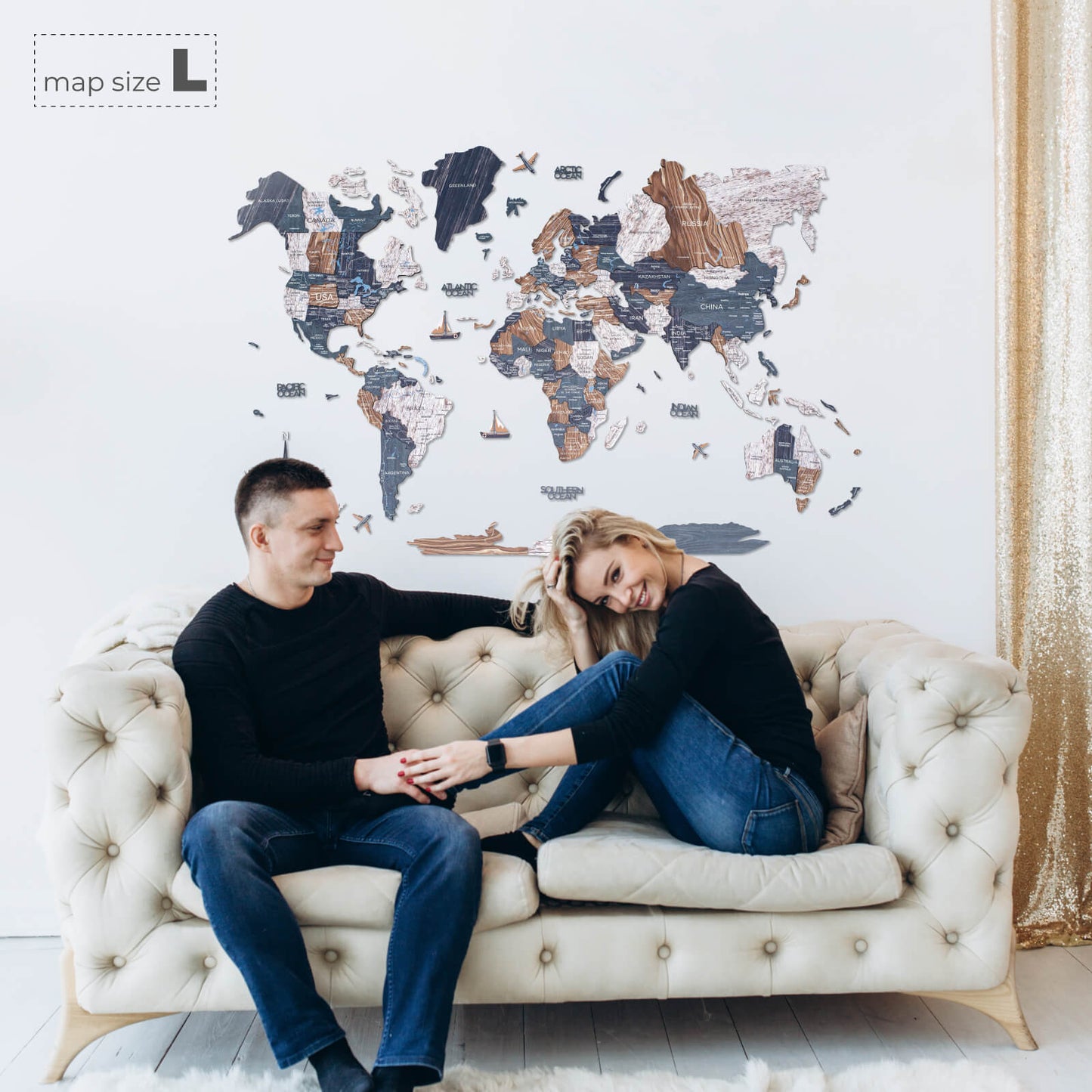 3D Wooden World Map Wall Art - Mystery