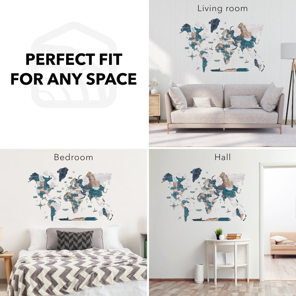 3D Wooden World Map Wall Art - Mystery
