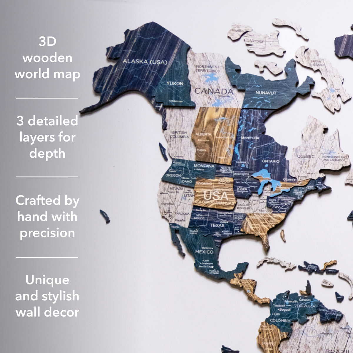 3D Wooden Luminous World Map Wall Art - Mystery