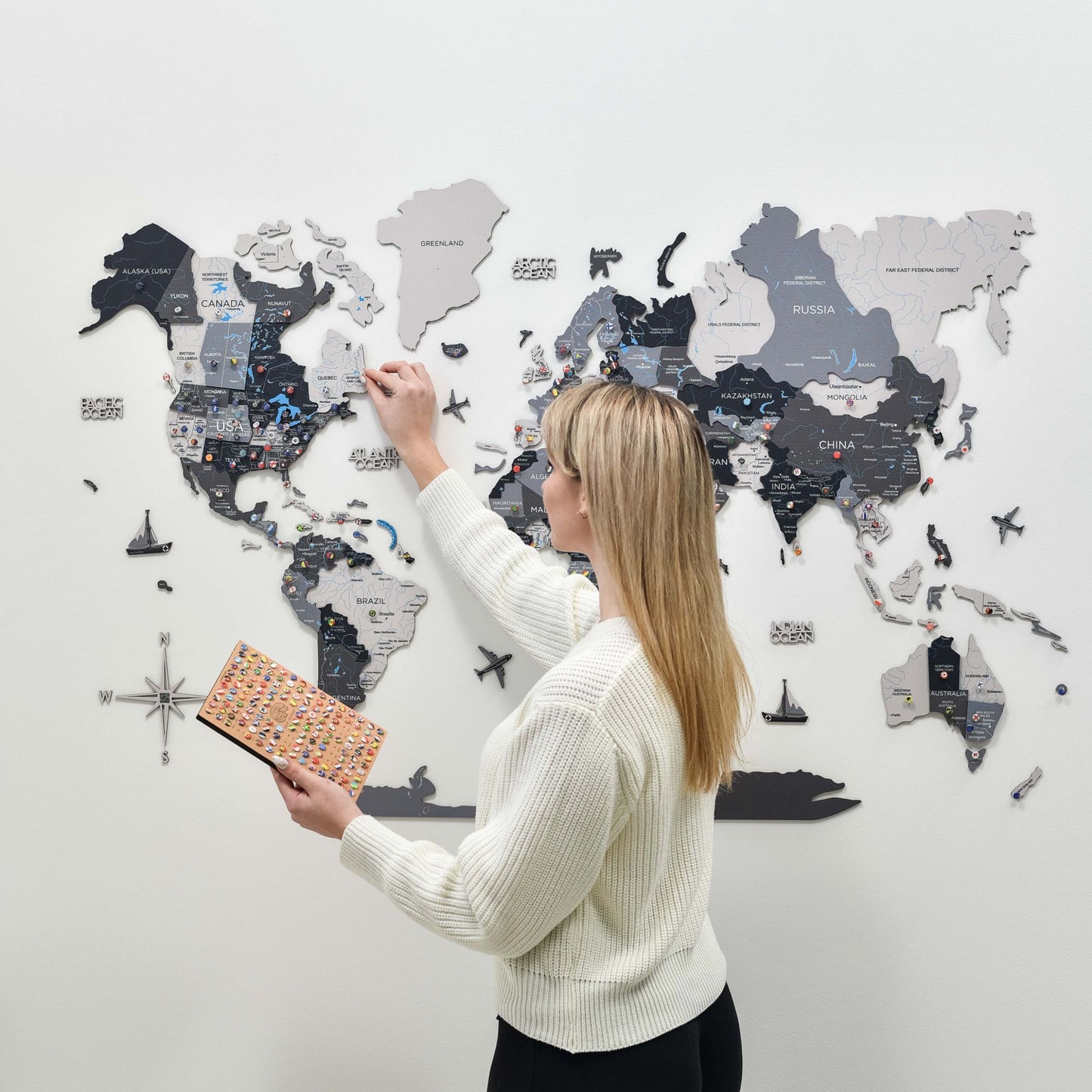 3D Wooden World Map Wall Art - Nordik