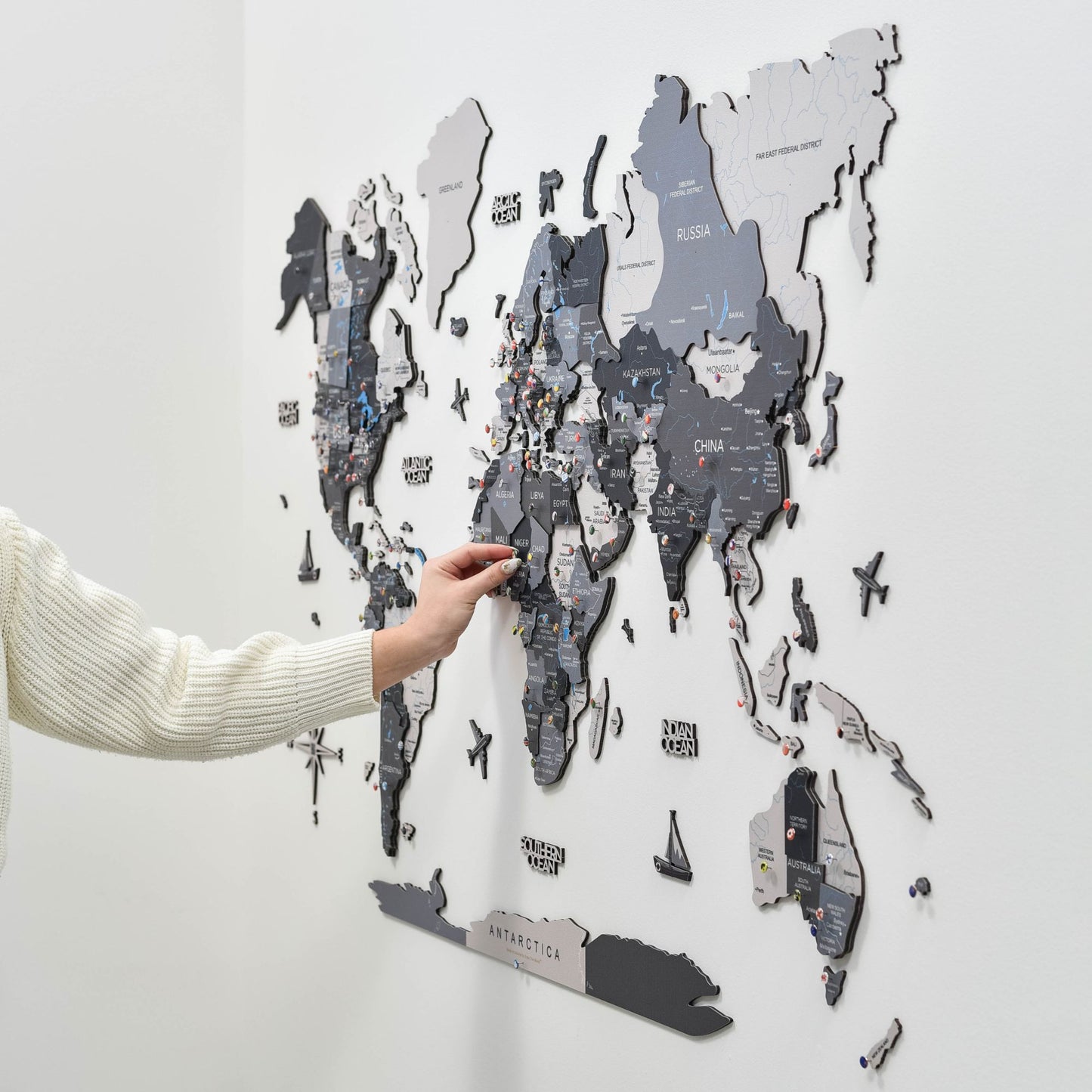 3D Wooden World Map Wall Art - Nordik