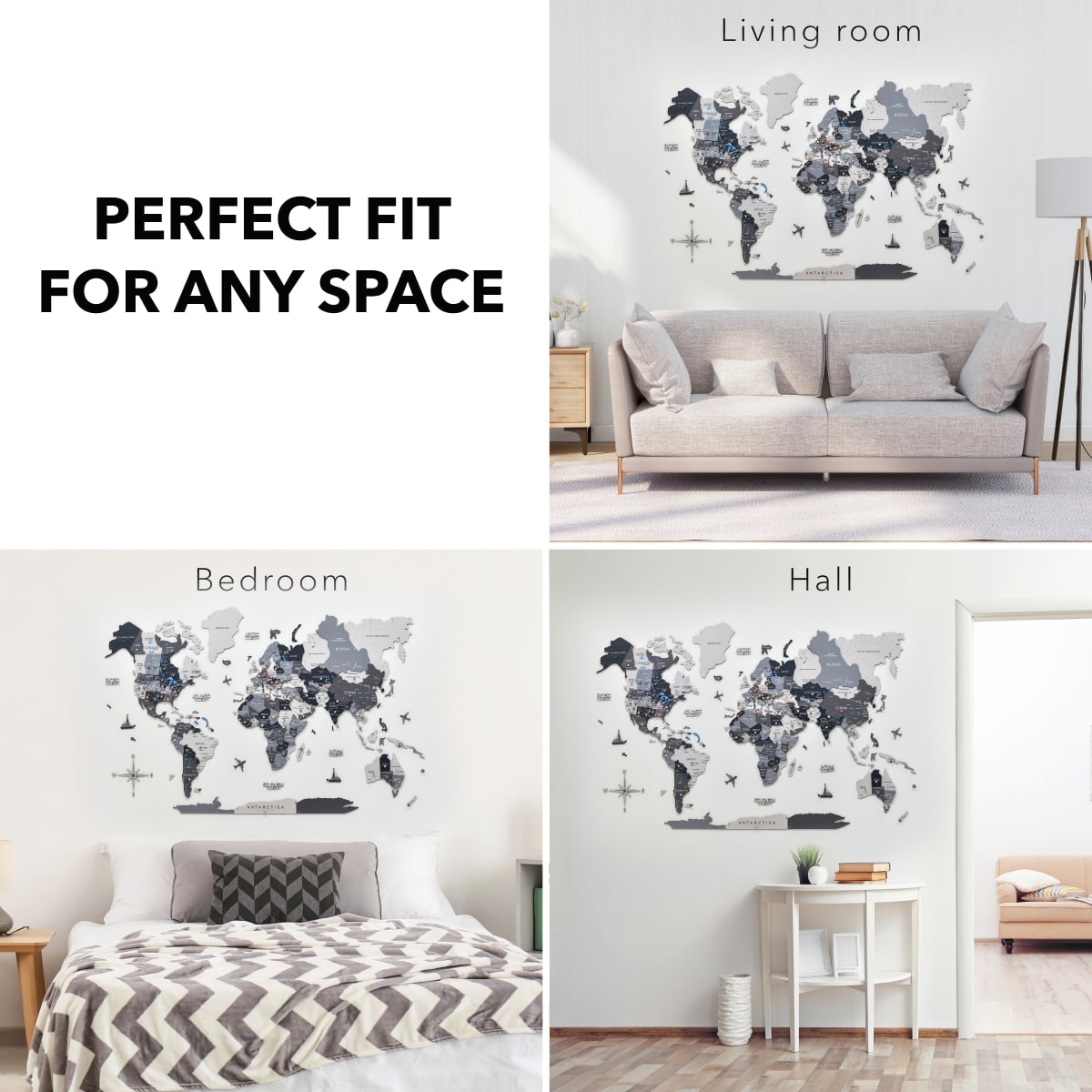 3D Wooden World Map Wall Art - Nordik