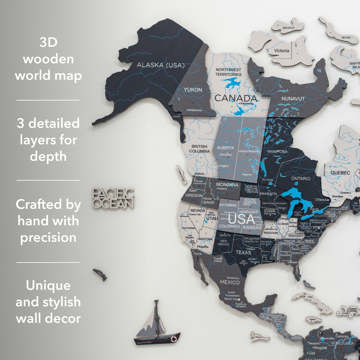 3D Wooden World Map Wall Art - Nordik