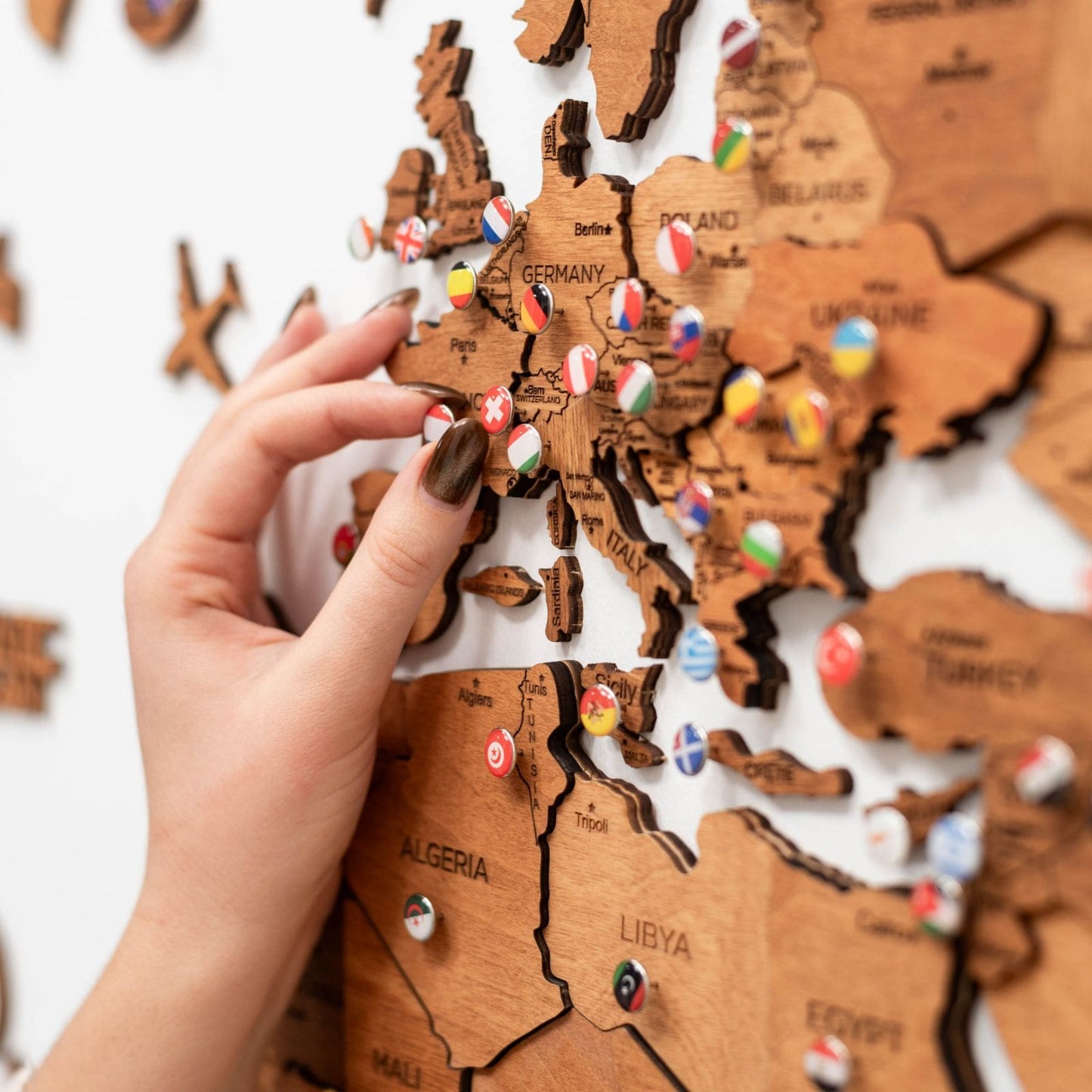 3D Wooden World Map Wall Art - Oak