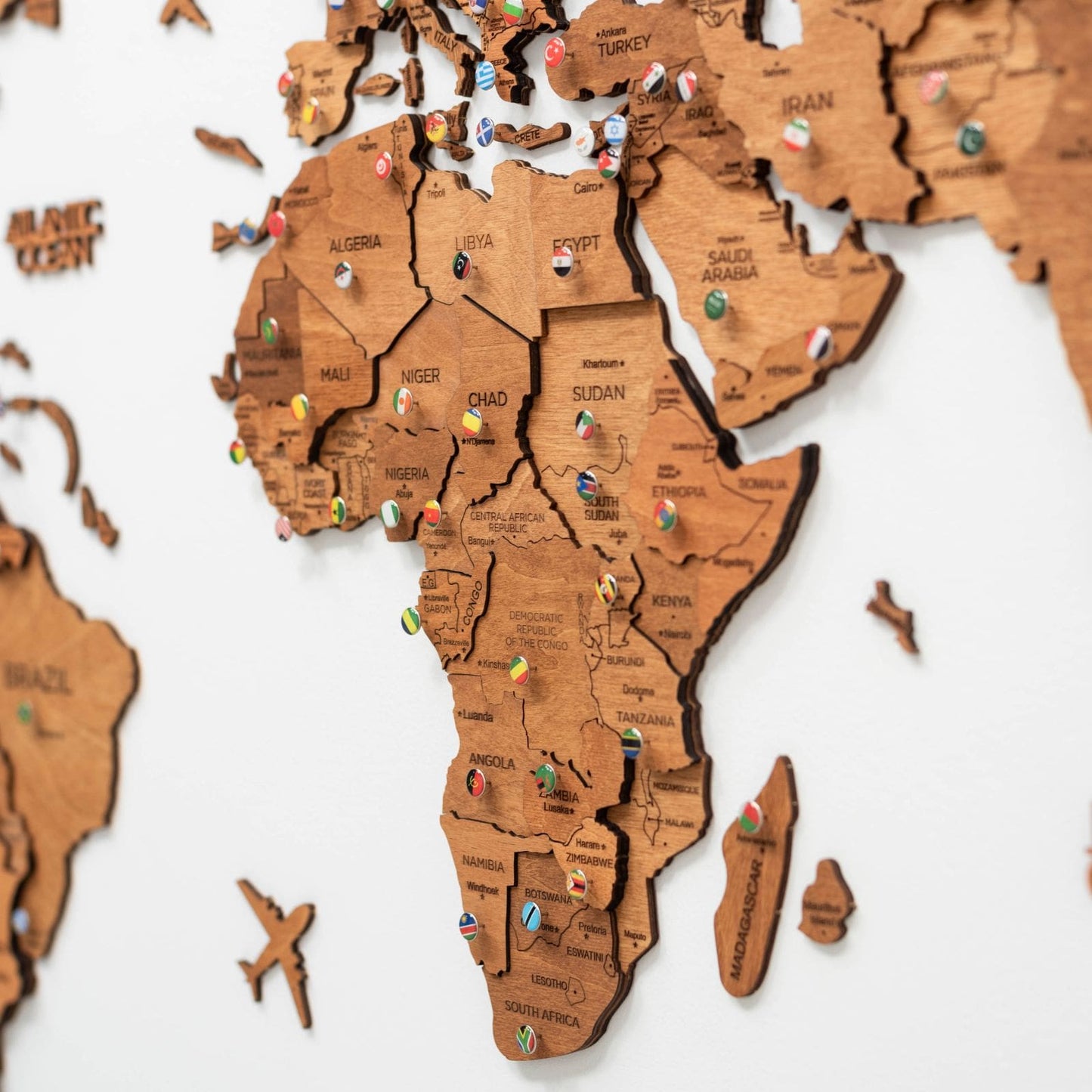 3D Wooden World Map Wall Art - Oak