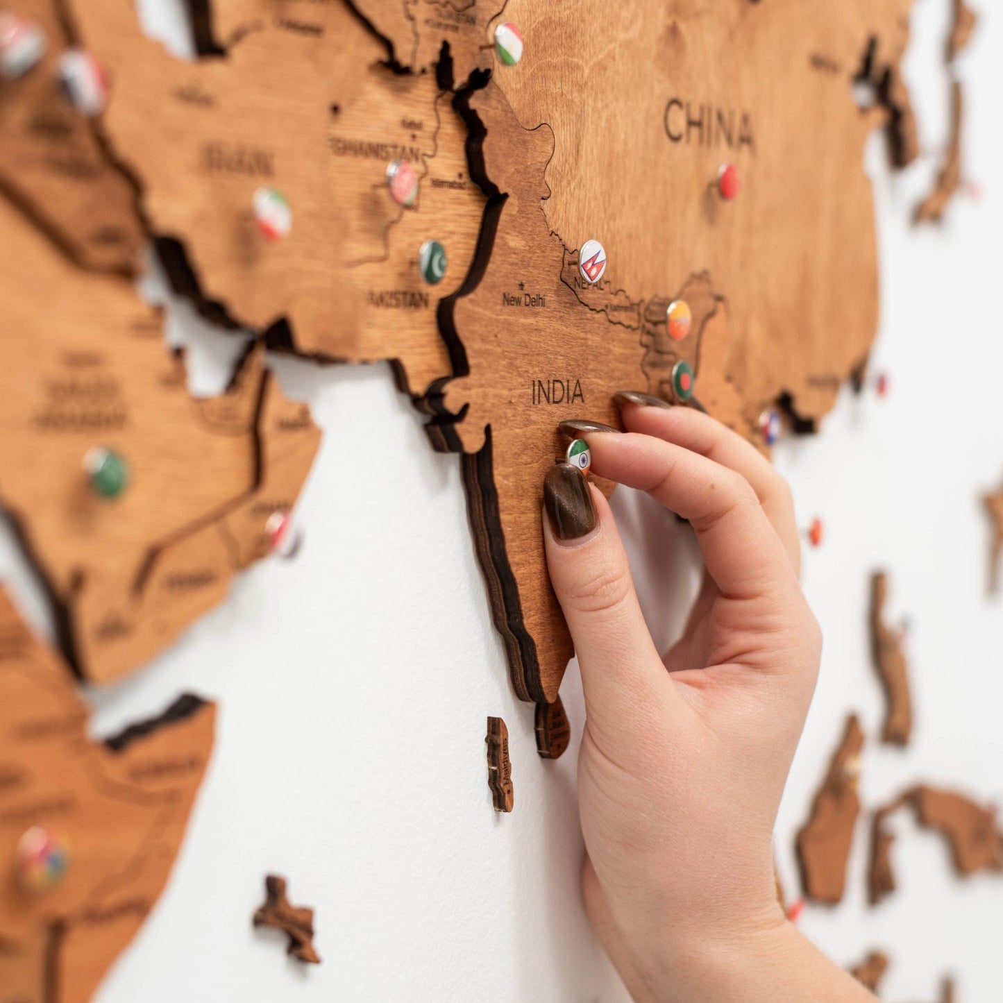 3D Wooden World Map Wall Art - Oak