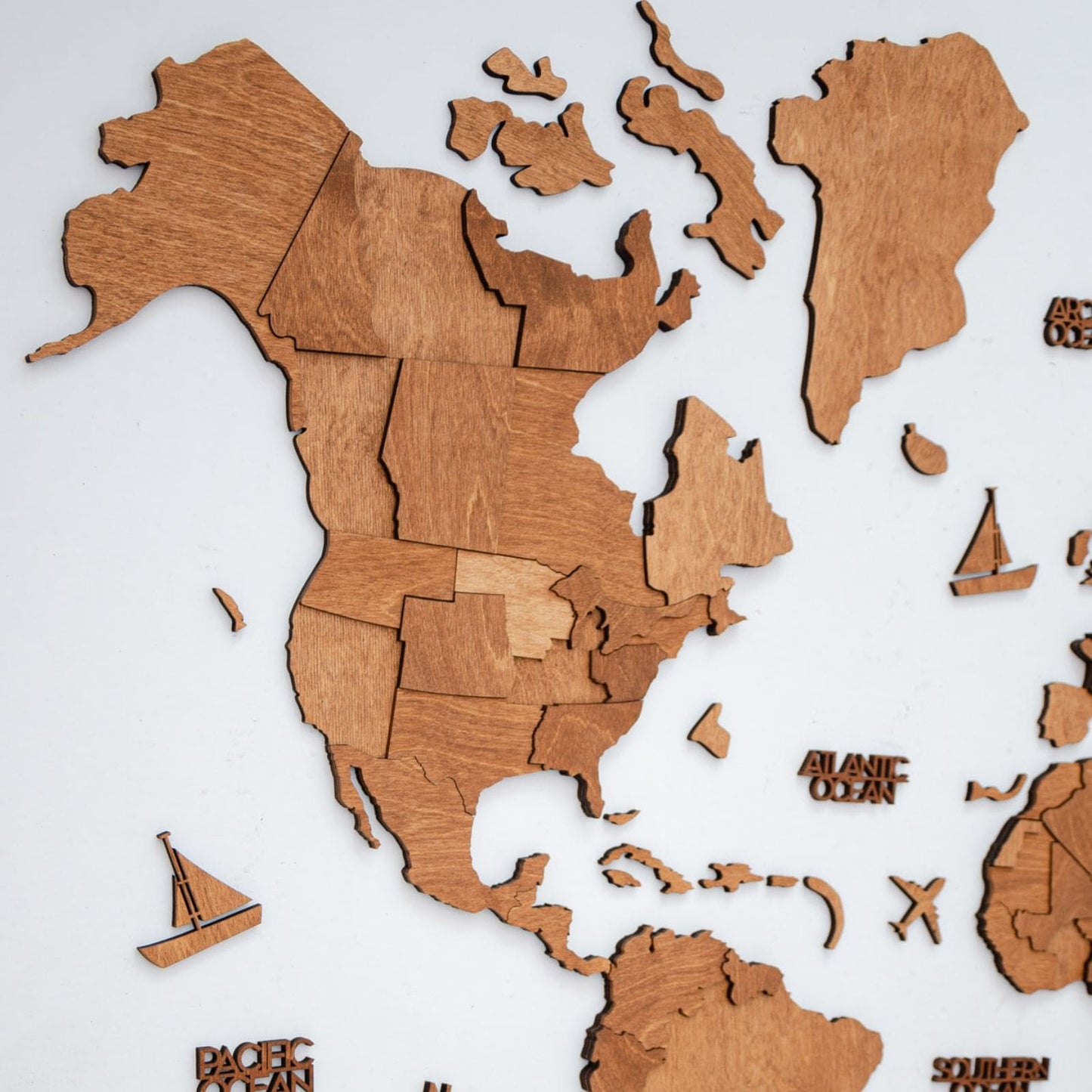 3D Wooden World Map Wall Art - Oak