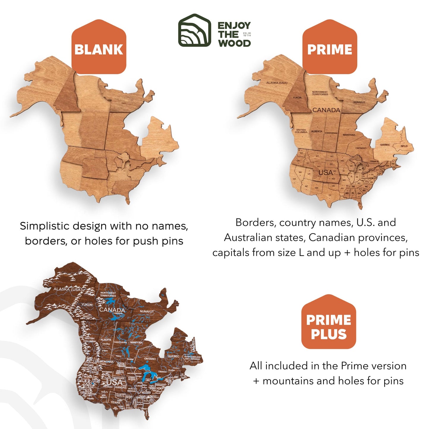 3D Wooden World Map Wall Art - Oak