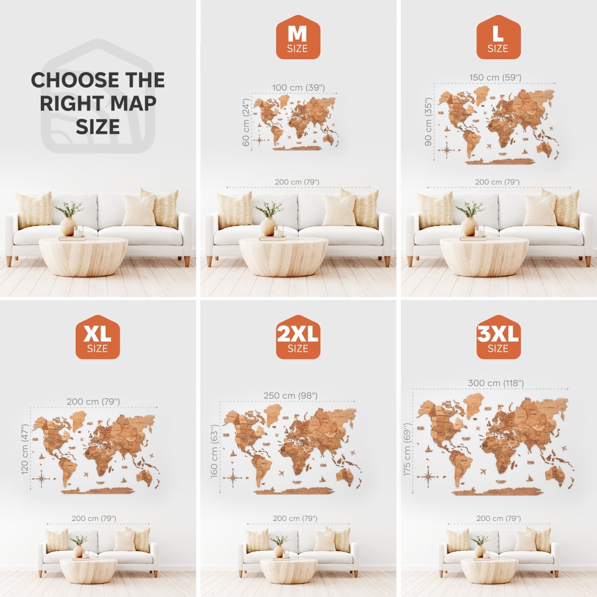 3D Wooden World Map Wall Art - Oak
