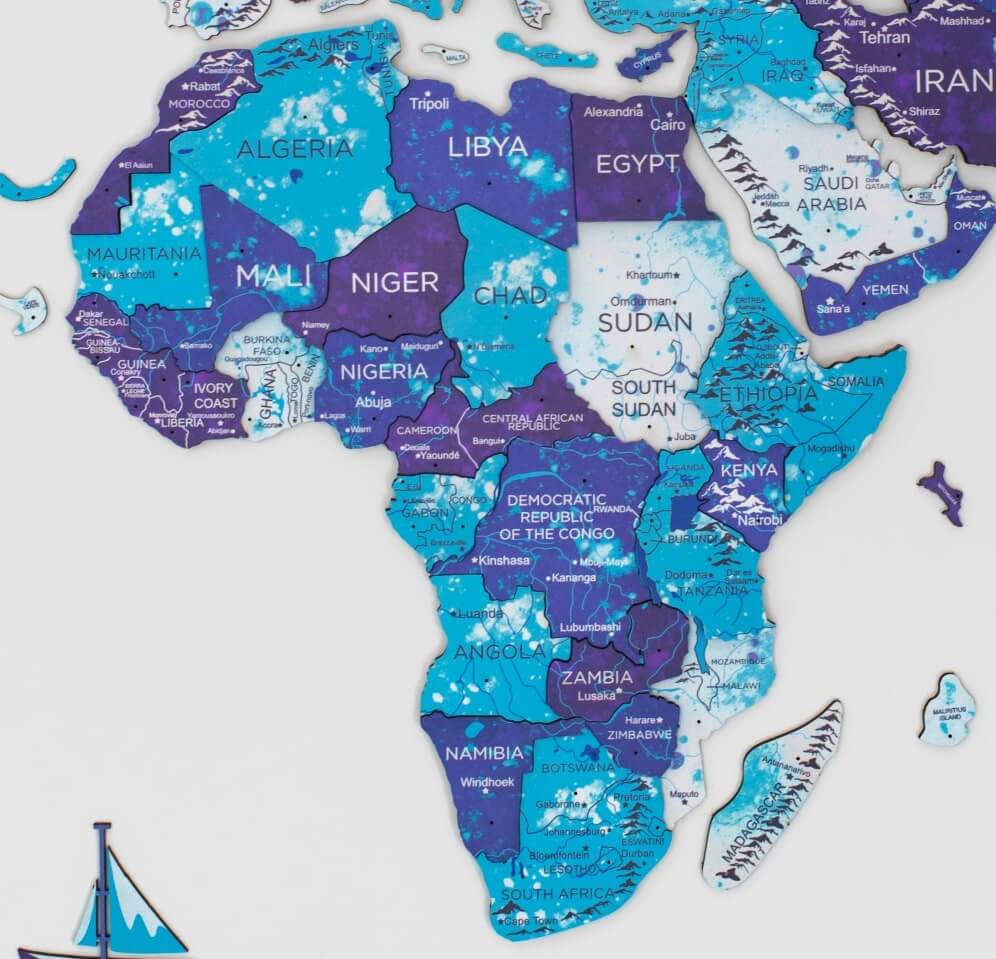 3D Wooden World Map Wall Art - Ocean