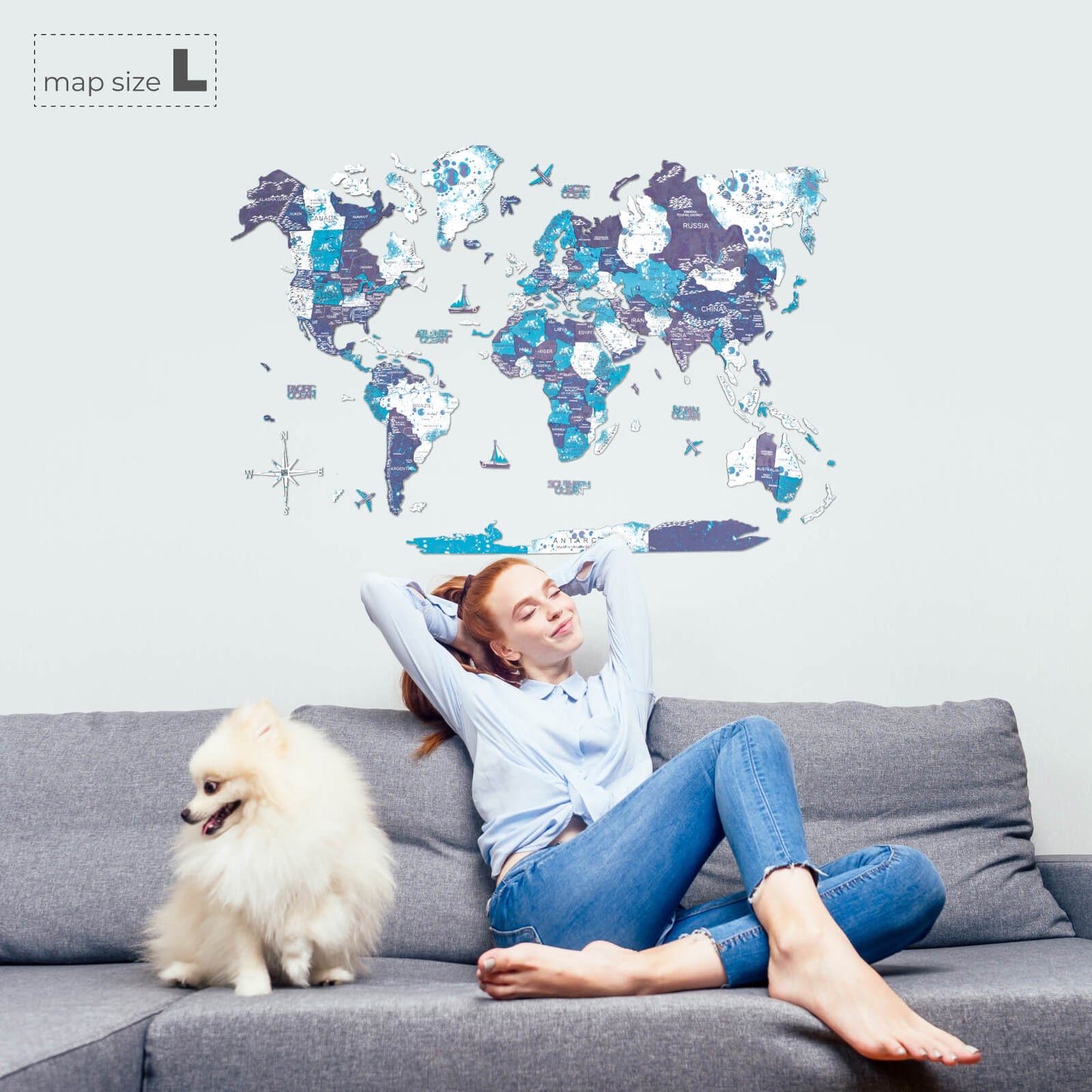 3D Wooden World Map Wall Art - Ocean