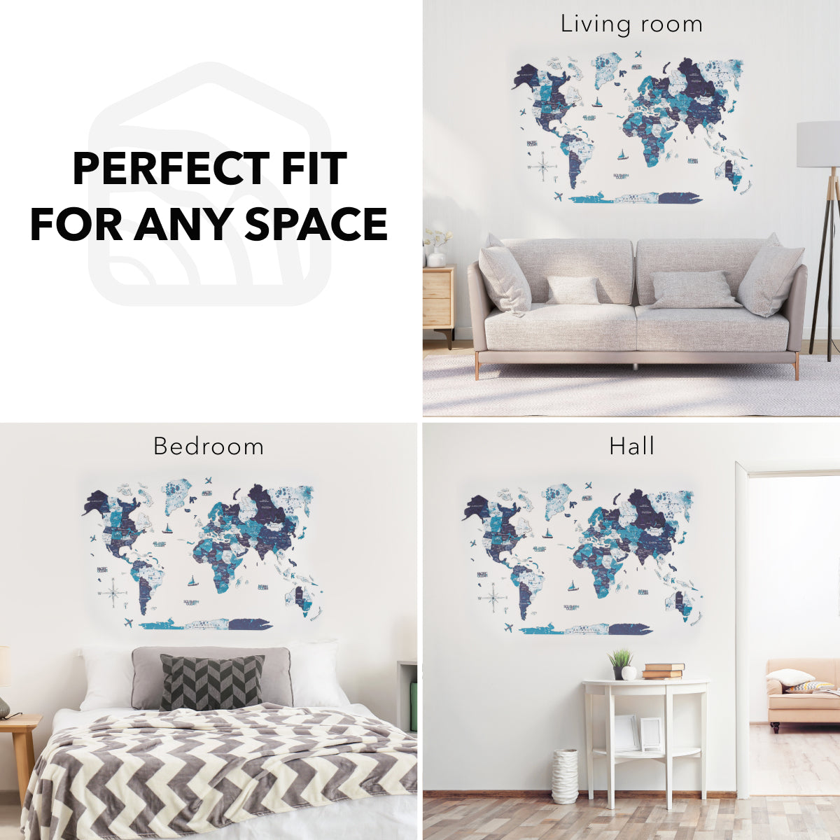 3D Wooden World Map Wall Art - Ocean